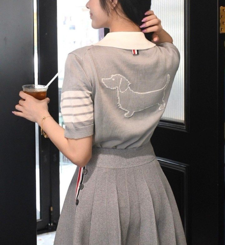 THOM BROWNE 톰브라운 빽 헥터 짜임 카라 반팔 니트 3COLOR