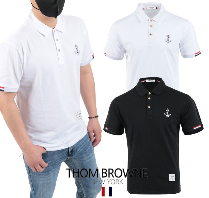 ●5월 판매 5위● THOM BROWNE 톰브라운 앵커자수 골드버튼 PK 티셔츠